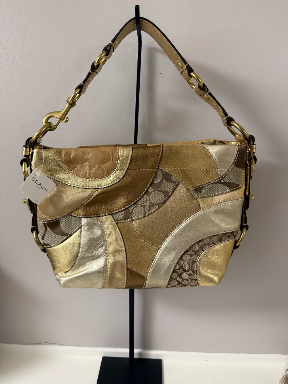 Coach Carley Metallic Patchwork Shoulder Bag in Gold and Champagne! 2009 NWT!